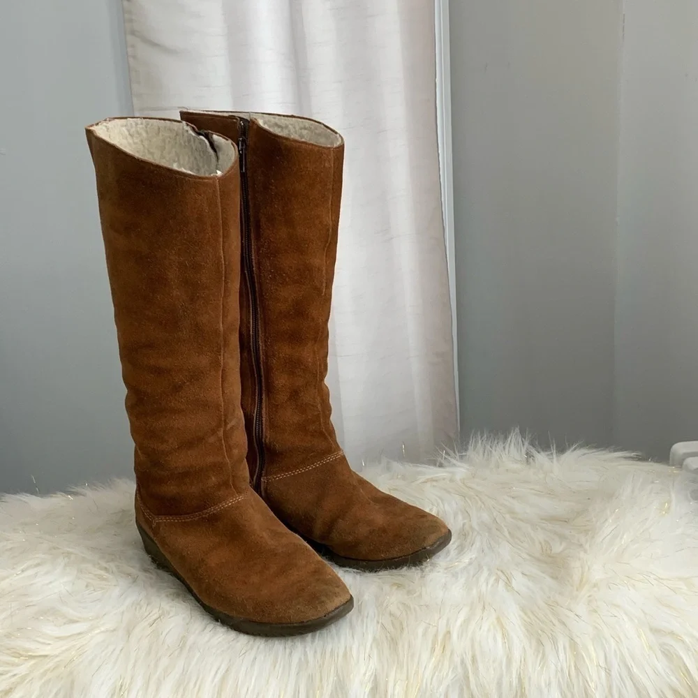 Aquaboots brown suede leather fur lined boots 7